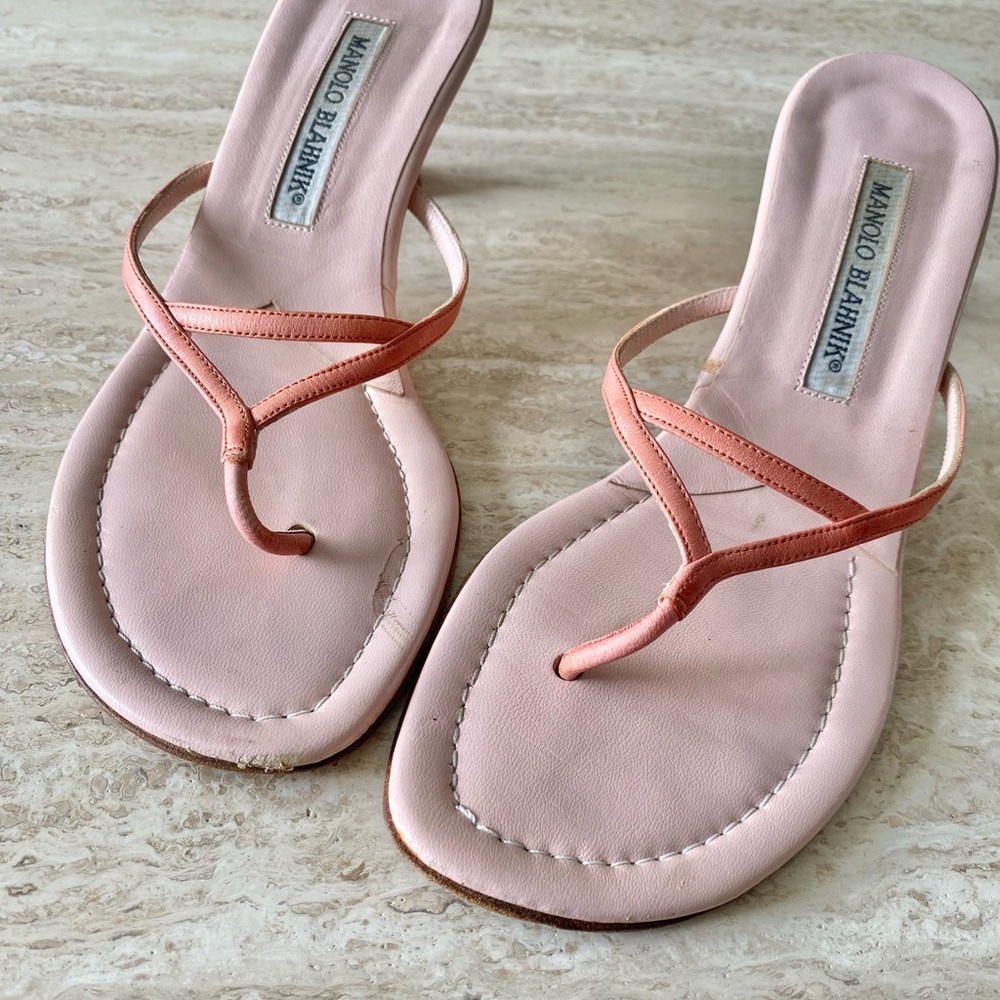 Vintage Manolo Blahnik Thong Sandal Heels - Picture 7 of 10